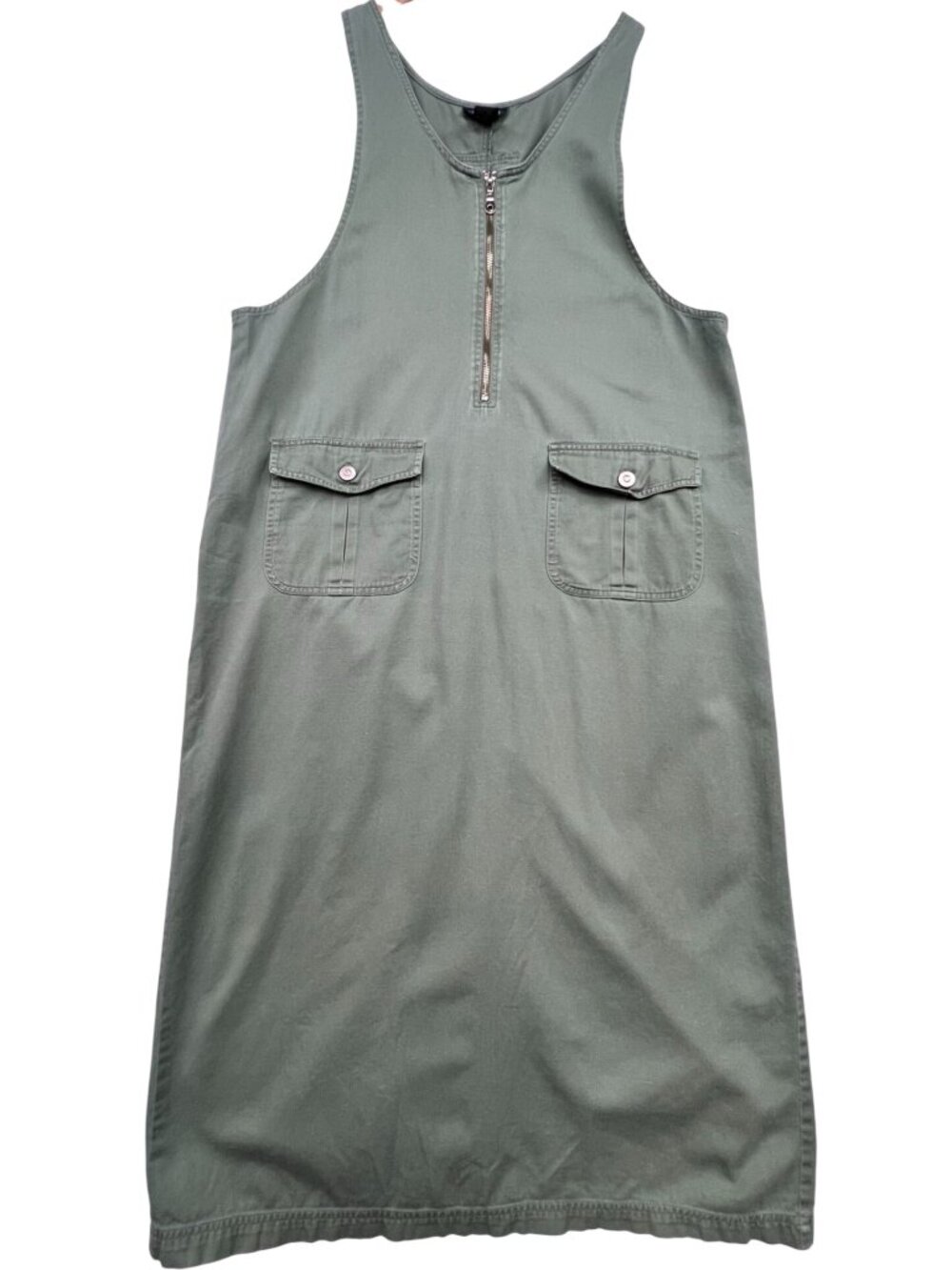 Baccini Women's Zip Up Cargo Midi Dress Sleeveless Size 16W Olive Green Pockets